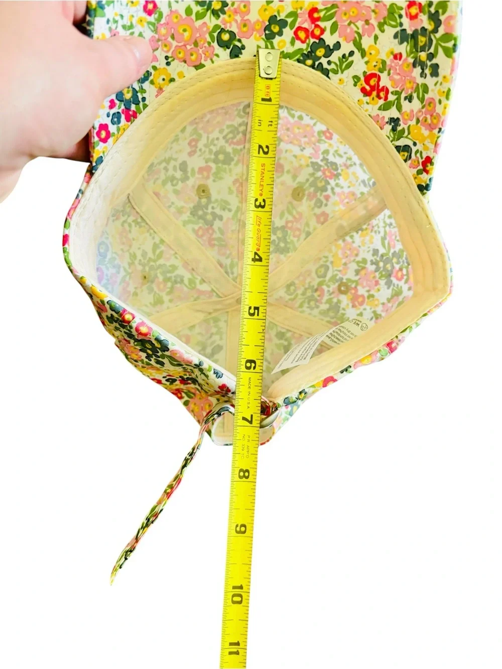 Women’s OS Adjustable Whimsical Floral Print Baseball Cap - Pink & Green - Picture 8 of 8